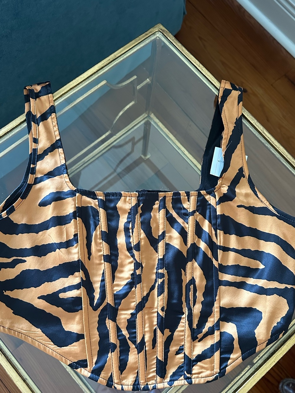 Missguided Satin Tiger-Print Corset Crop Top - Black & Tan
